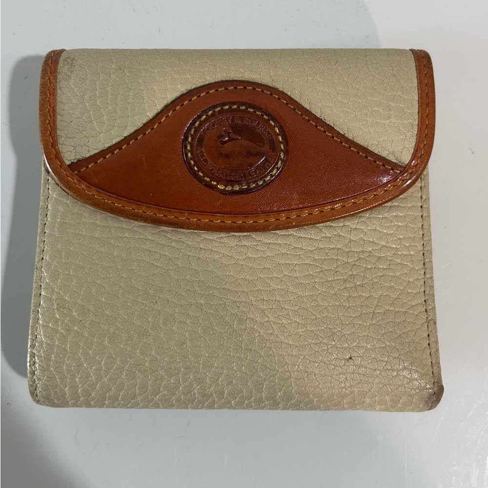 Leather Bifold Wallet in Cream with Brown Trim